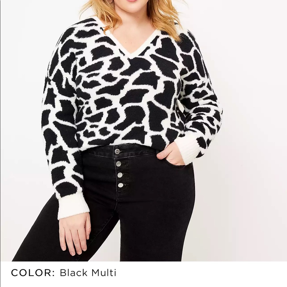 LOFT Animal Spotted V-Neck Sweater Size 14